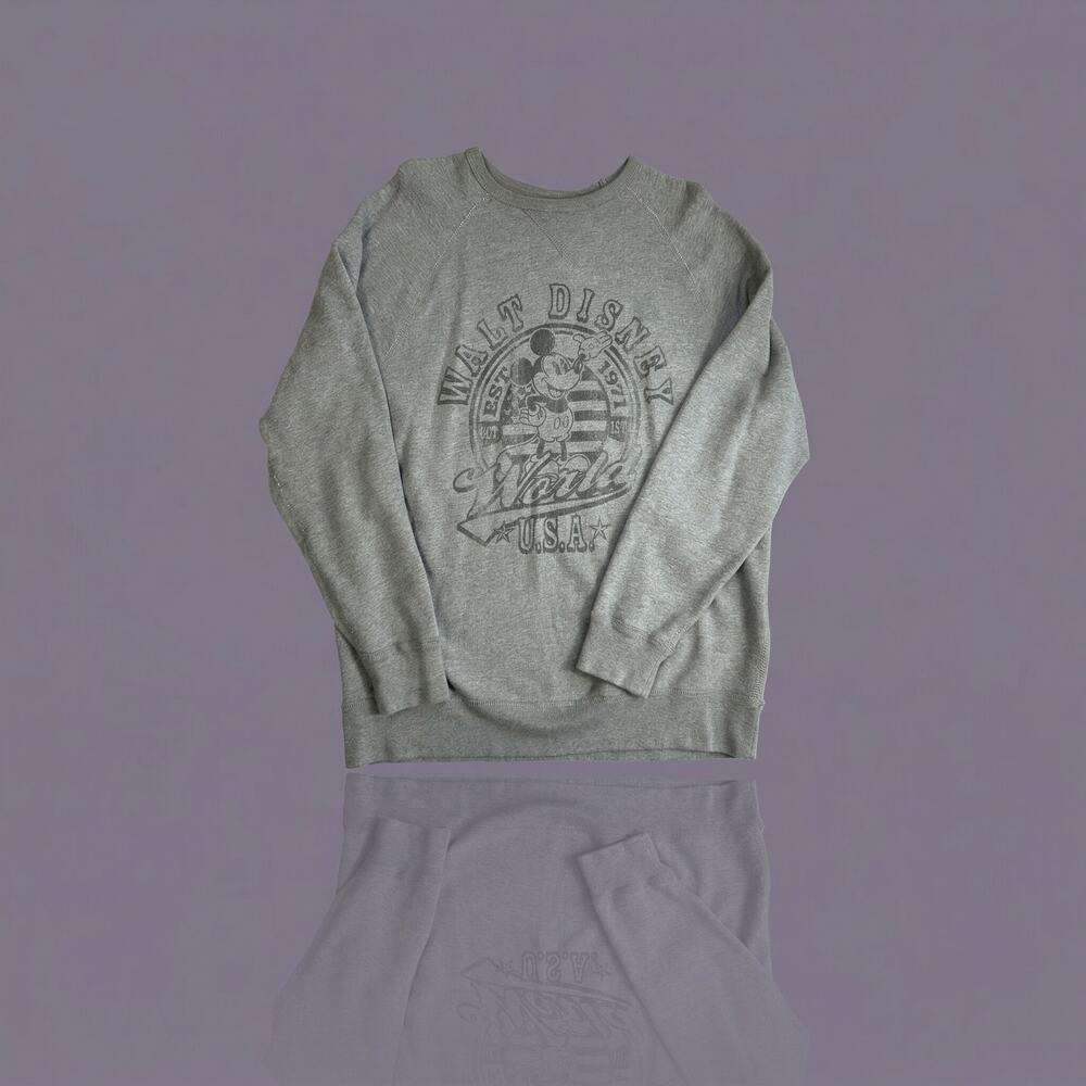Disney Parks Authentic Original Mickey Mouse Raglan Sweatshirt, Gray, Size Large